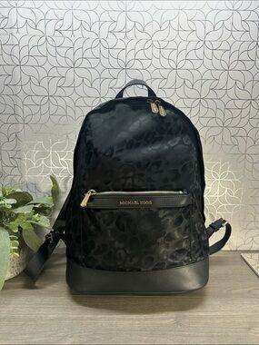 6924 Michael Kors Black Canvas Backpack with Gold Hardware 266376924